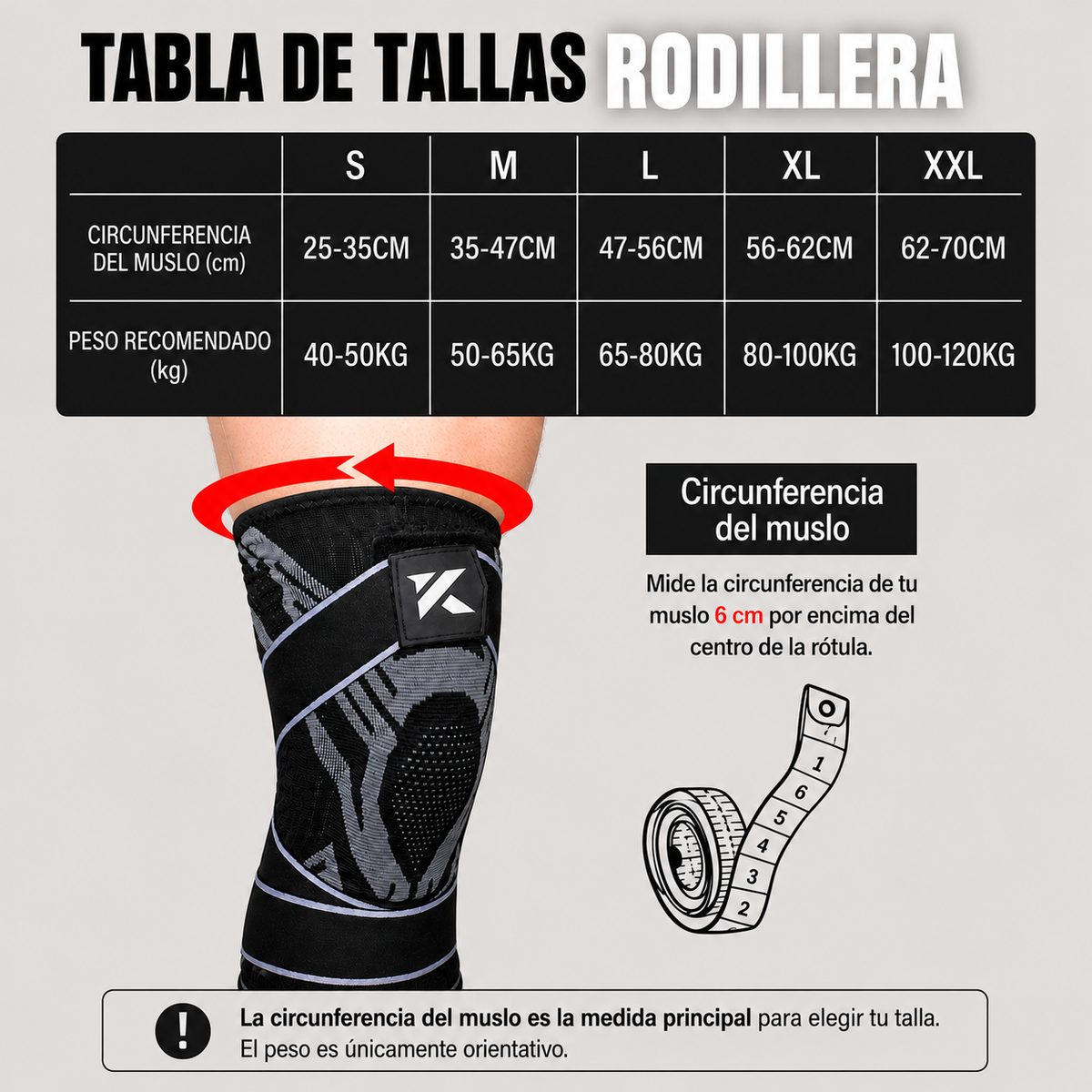 KIRON - Guia de tallas rodillera